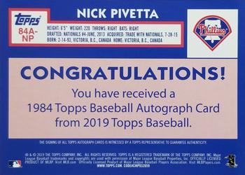 2019 Topps - 1984 Topps Baseball 35th Anniversary Autographs #84A-NP Nick Pivetta Back