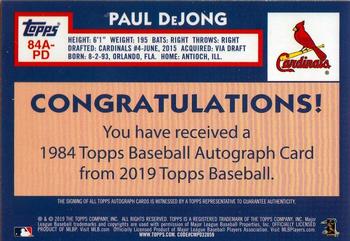 2019 Topps - 1984 Topps Baseball 35th Anniversary Autographs #84A-PD Paul DeJong Back