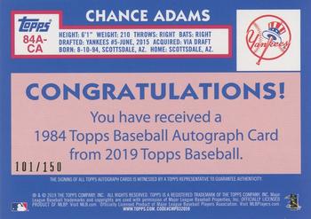 2019 Topps - 1984 Topps Baseball 35th Anniversary Autographs 150th Anniversary #84A-CA Chance Adams Back