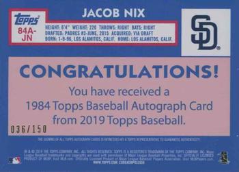2019 Topps - 1984 Topps Baseball 35th Anniversary Autographs 150th Anniversary #84A-JN Jacob Nix Back