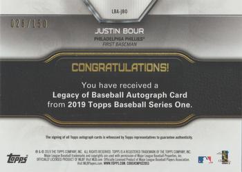 2019 Topps - Legacy of Baseball Autographs 150th Anniversary #LBA-JBO Justin Bour Back