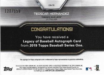 2019 Topps - Legacy of Baseball Autographs 150th Anniversary #LBA-TH Teoscar Hernandez Back