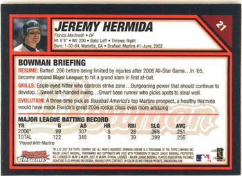 2007 Bowman Chrome #21 Jeremy Hermida Back