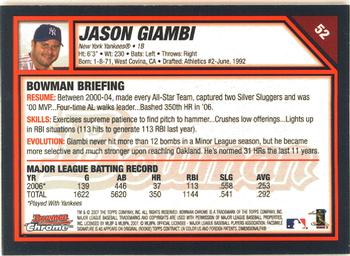 2007 Bowman Chrome #52 Jason Giambi Back