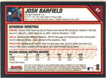 2007 Bowman Chrome #67 Josh Barfield Back