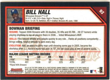2007 Bowman Chrome #93 Bill Hall Back