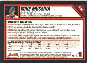 2007 Bowman Chrome #109 Mike Mussina Back