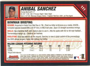2007 Bowman Chrome #111 Anibal Sanchez Back