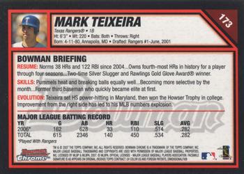 2007 Bowman Chrome #173 Mark Teixeira Back