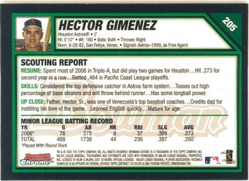 2007 Bowman Chrome #205 Hector Gimenez Back