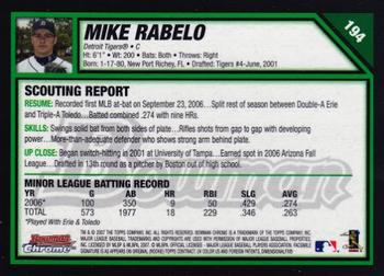 2007 Bowman Chrome #194 Mike Rabelo Back