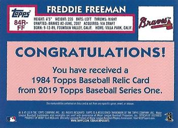 2019 Topps - 1984 Topps Baseball 35th Anniversary Relics #84R-FF Freddie Freeman Back