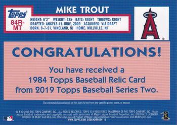 2019 Topps - 1984 Topps Baseball 35th Anniversary Relics #84R-MT Mike Trout Back