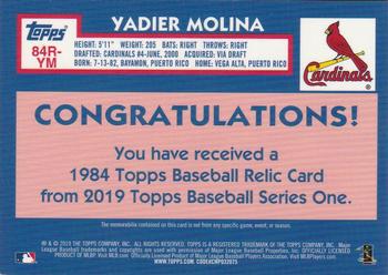 2019 Topps - 1984 Topps Baseball 35th Anniversary Relics Red #84R-YM Yadier Molina Back