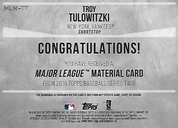 2019 Topps - Major League Material Relics #MLM-TT Troy Tulowitzki Back
