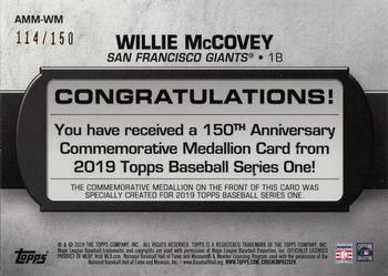 2019 Topps - 150th Anniversary Commemorative Medallions 150th Anniversary (Series One) #AMM-WM Willie McCovey Back