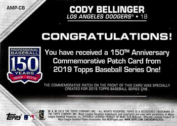 2019 Topps - 150th Anniversary Commemorative Patches (Series One) #AMP-CB Cody Bellinger Back