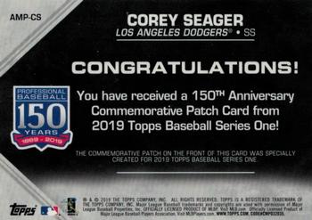 2019 Topps - 150th Anniversary Commemorative Patches (Series One) #AMP-CS Corey Seager Back