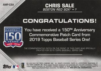 2019 Topps - 150th Anniversary Commemorative Patches (Series One) #AMP-CSA Chris Sale Back