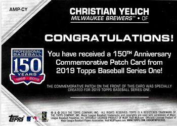 2019 Topps - 150th Anniversary Commemorative Patches (Series One) #AMP-CY Christian Yelich Back