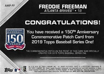 2019 Topps - 150th Anniversary Commemorative Patches (Series One) #AMP-FF Freddie Freeman Back