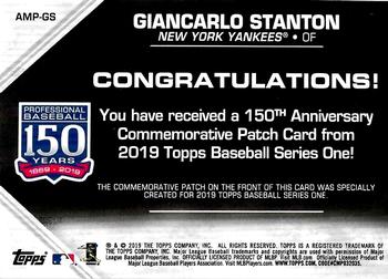 2019 Topps - 150th Anniversary Commemorative Patches (Series One) #AMP-GS Giancarlo Stanton Back