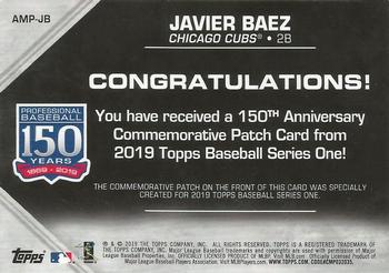 2019 Topps - 150th Anniversary Commemorative Patches (Series One) #AMP-JB Javier Baez Back