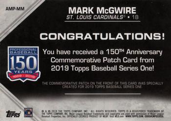 2019 Topps - 150th Anniversary Commemorative Patches (Series One) #AMP-MM Mark McGwire Back