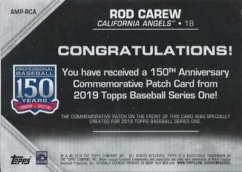 2019 Topps - 150th Anniversary Commemorative Patches (Series One) #AMP-RCA Rod Carew Back
