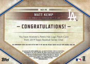 2019 Topps - Retro Hat Manufactured Logo Patches #RHLP-MK Matt Kemp Back