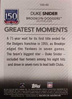 2019 Topps - 150 Years of Professional Baseball 150th Anniversary #150-40 Duke Snider Back
