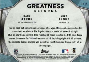 2019 Topps - Greatness Returns #GR-14 Hank Aaron / Mike Trout Back