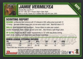 2007 Bowman Draft Picks & Prospects #BDP8 Jamie Vermilyea Back