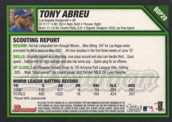 2007 Bowman Draft Picks & Prospects #BDP29 Tony Abreu Back