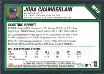 2007 Bowman Draft Picks & Prospects #BDP18 Joba Chamberlain Back