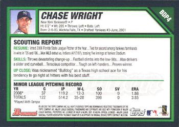 2007 Bowman Draft Picks & Prospects #BDP4 Chase Wright Back