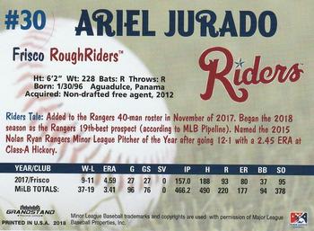 2018 Grandstand Frisco RoughRiders #NNO Ariel Jurado Back