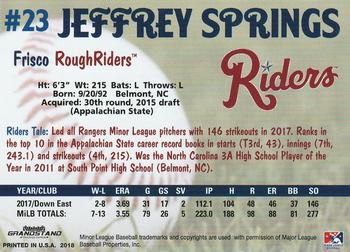 2018 Grandstand Frisco RoughRiders #NNO Jeffrey Springs Back