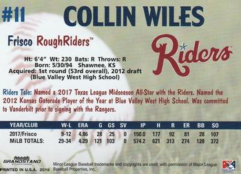 2018 Grandstand Frisco RoughRiders #NNO Collin Wiles Back