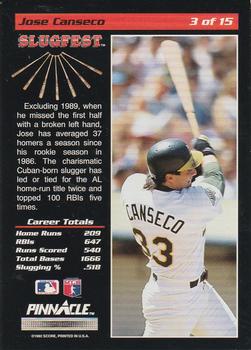 1992 Pinnacle - Slugfest #3 Jose Canseco  Back