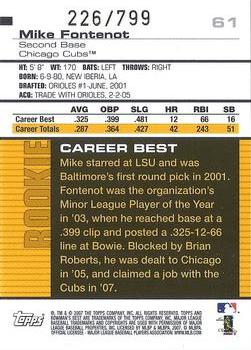 2007 Bowman's Best #61 Mike Fontenot Back