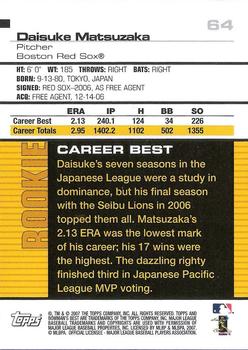2007 Bowman's Best #64 Daisuke Matsuzaka Back