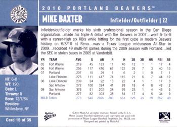 2010 MultiAd Portland Beavers #15 Mike Baxter Back