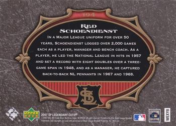 2007 SP Legendary Cuts #194 Red Schoendienst Back