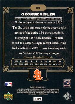 2007 SP Legendary Cuts #86 George Sisler Back