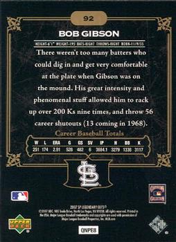 2007 SP Legendary Cuts #92 Bob Gibson Back
