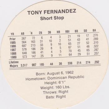 1990 Cadaco Discs #NNO Tony Fernandez Back