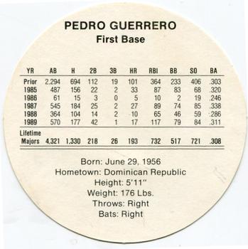 1990 Cadaco Discs #NNO Pedro Guerrero Back