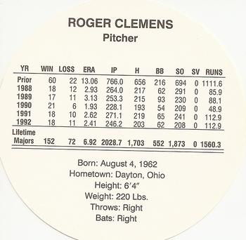 1993 Cadaco Discs #NNO Roger Clemens Back