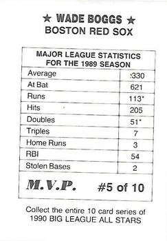 1990 M.V.P. Big League All Stars Blue Background (unlicensed) #5 Wade Boggs Back